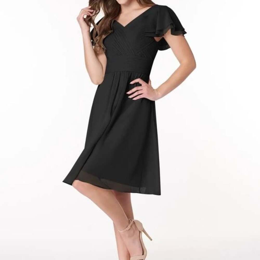 Azazie Hadley Black Wedding‎ Guest Cocktail Dress A14 - Picture 3 of 6